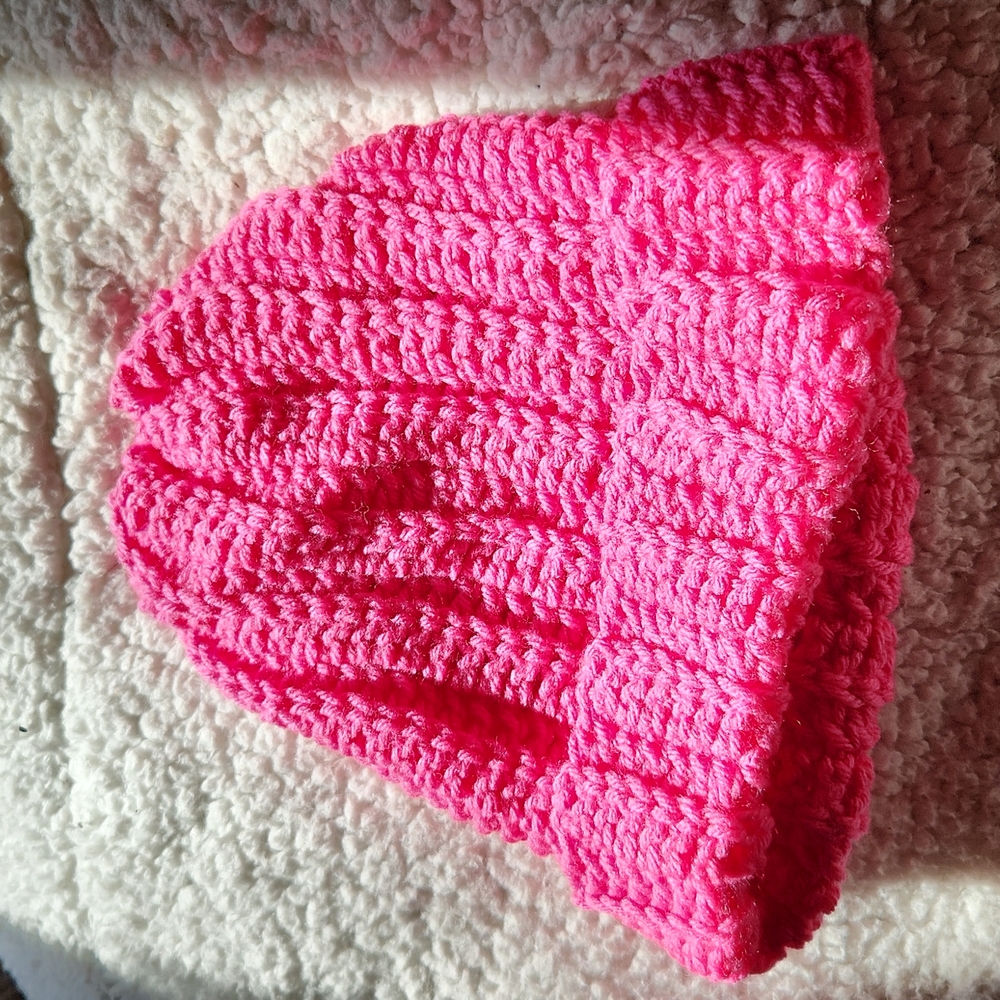Pink crocheted beanie cap hat New